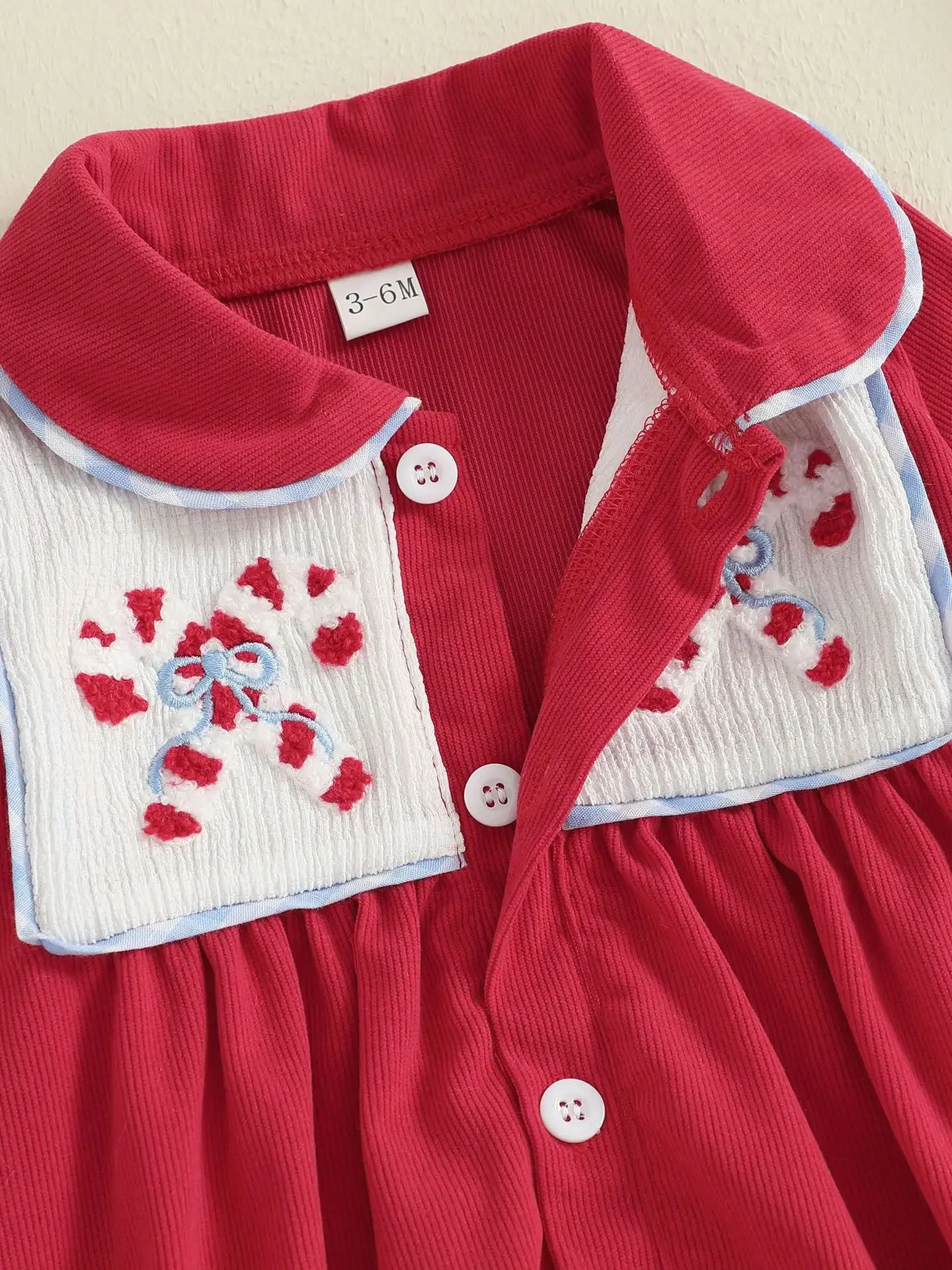 クリスマス 0-18M 新生児サンタクロース刺繍ボディスーツ 2025 女の赤ちゃん男の子ロンパース襟長袖コットンクリスマスホリデー衣装