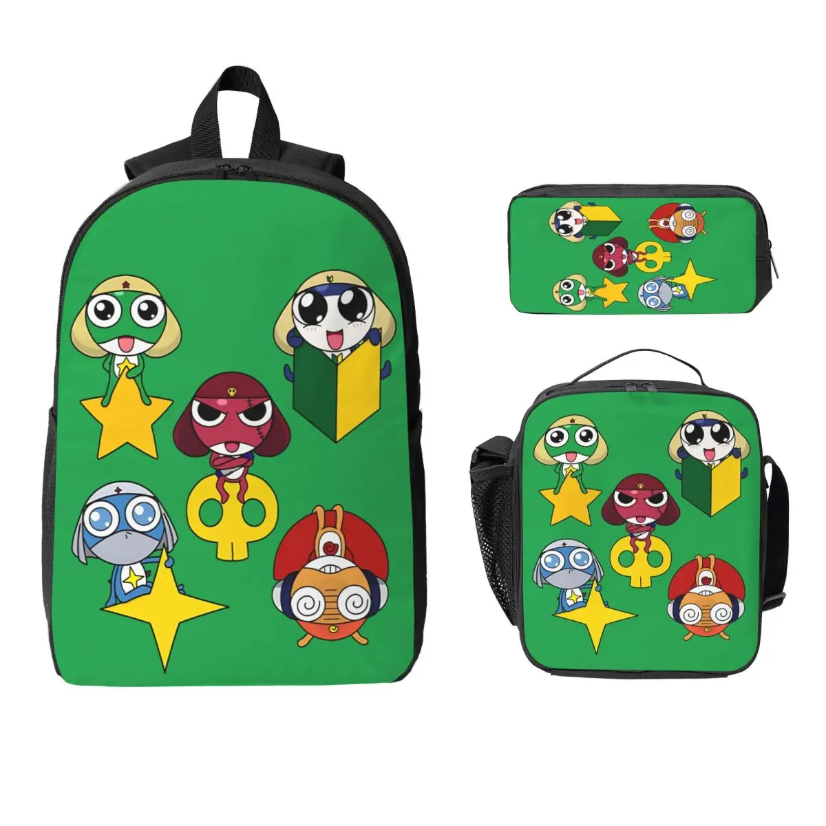3Pcs Keroro Manga Prints School bags Set for Boy Girl Pencil Boxes Backpack Sets with Lunch Box For School Students Knapsack