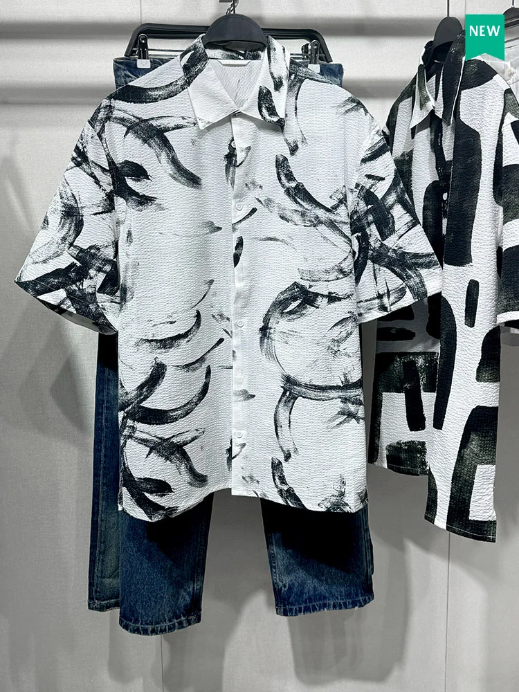 

Loose Fit Bubble irt Men's Summer New Sle Printed ort Sve Breathable Casual irt Polyester Fiber Youth Faion