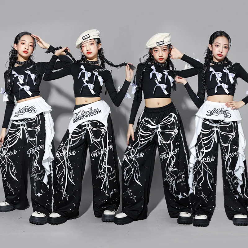 ملابس رقص الجاز السوداء Kpop ملابس الأداء السوداء سراويل الهيب هوب المحاصيل ملابس الرقص الحضرية ملابس أطفال عصرية ملابس الشارع 3118