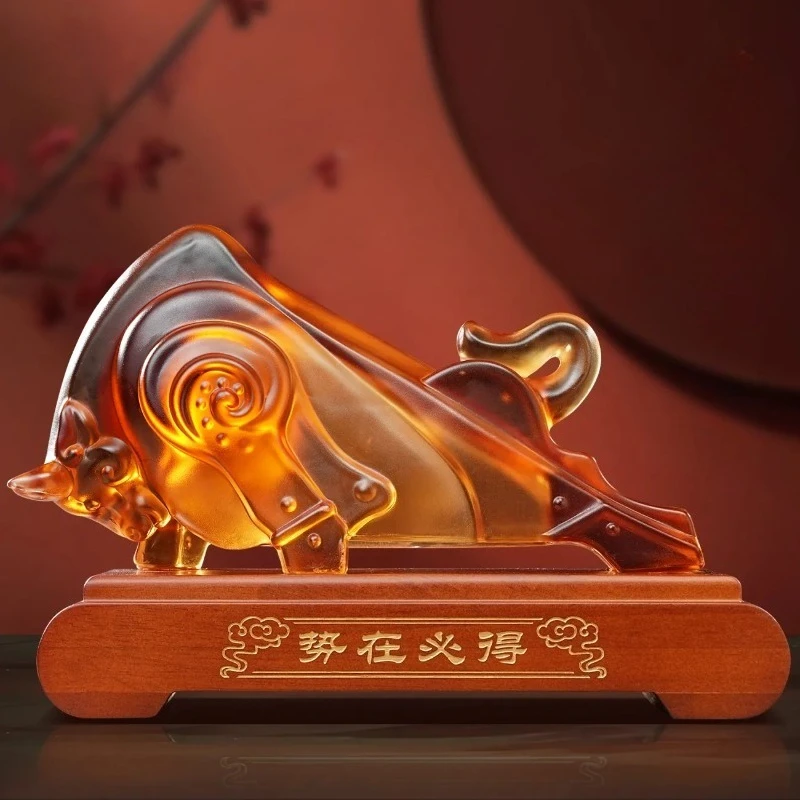 Liuli Bull Ornament Office Living Room Entrance Hall Zhaocai Decoration Company Opening House Relocation Gift