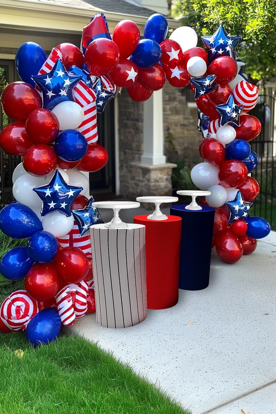 1set (5 Pcs) Cylinder Covers Red Blue Stripes Stretchy Pedestal Cover for Birthday Party Baby Shower Tablecloth Decor Props