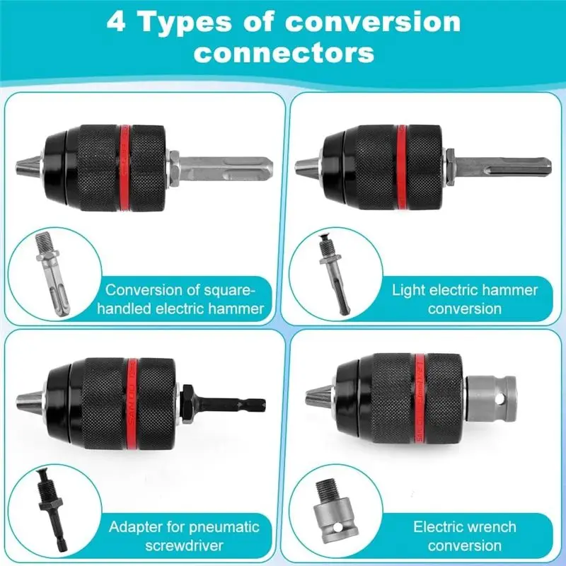 AB46-Keyless Drill Chuck, 1/2-20UNF Mount 1-13Mm- Fits 3/8" SDS-Plus Shank, 1/4" Hex Shank & 1/2" Impact Wrench Adapter view 4