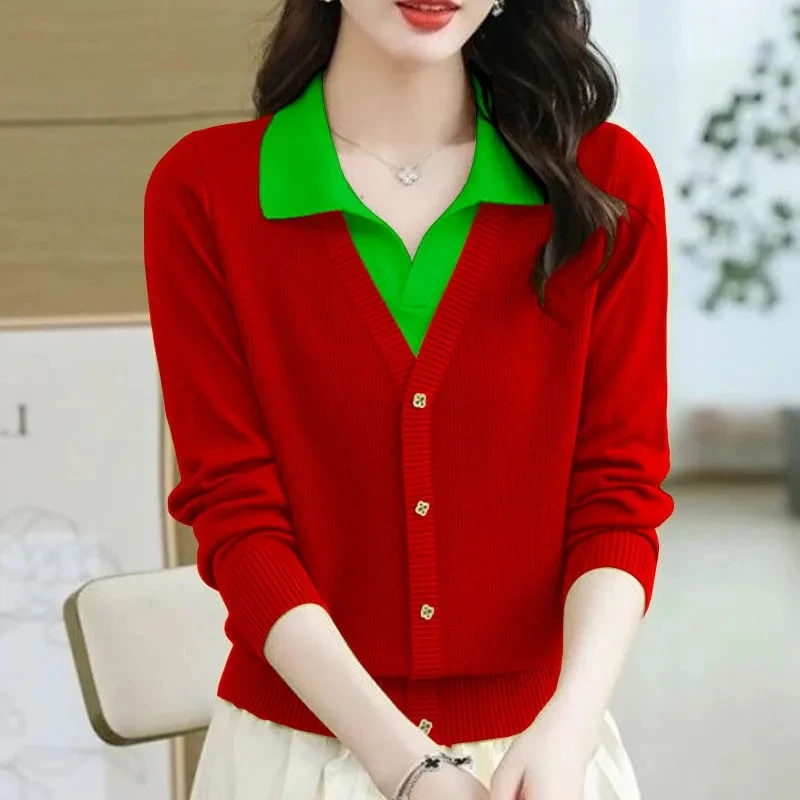 New 2023 Autumn/Winter Lapel Collar Leisure Versatile Women\'s Knitted Cardigan Sweater Loose Comfortable Fashion Female Sweater