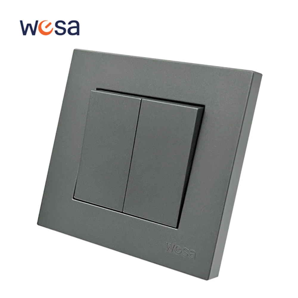 

WESA Grey Frosted Light Wall Switch Flame retardant Plastic Panel Double Button 2 Gang 1 Way Wall Rocker Switch On And Off AC