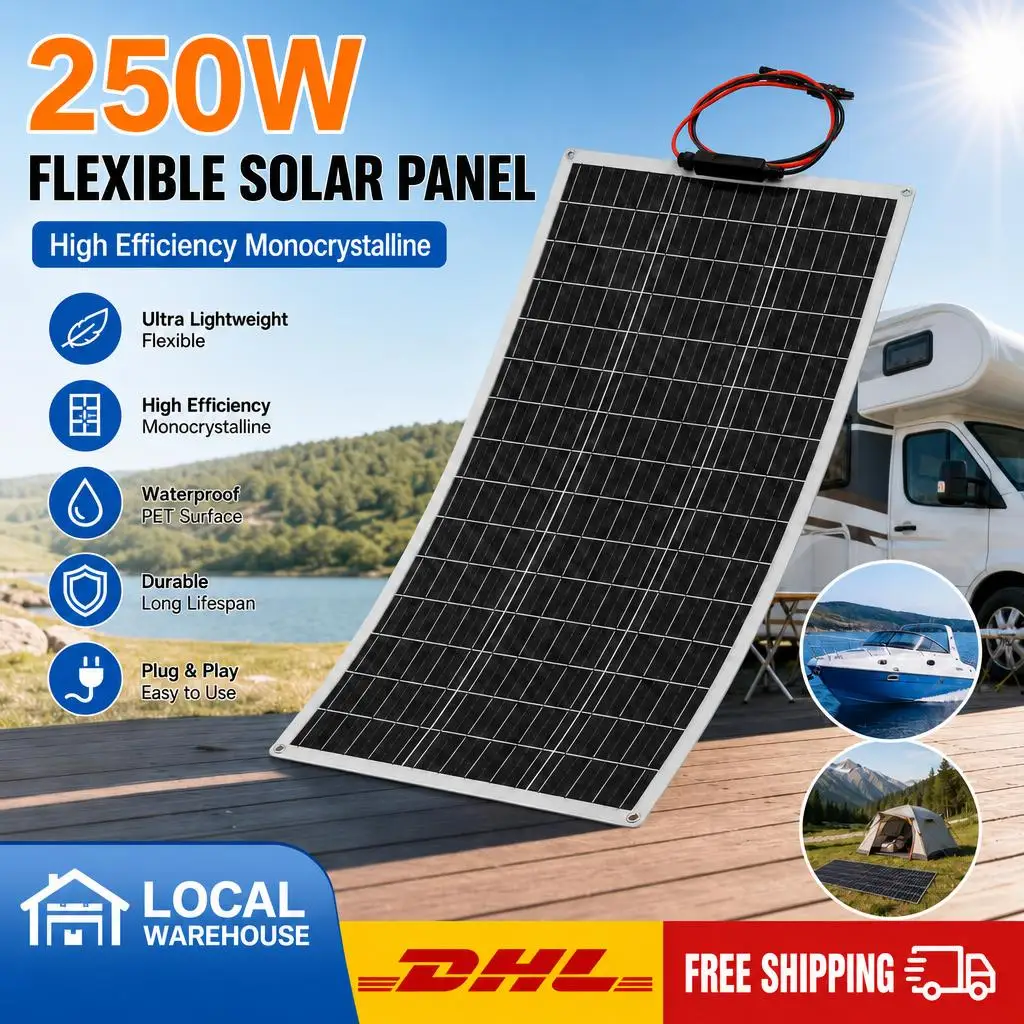 Outdoor PET-Solarmodul, flexible Solarzellen, Ladegerät, monokristalline Solarzelle, Batterieladegerät für Camping, Boot, Wohnmobil, 250W
