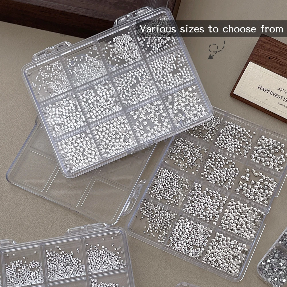 Wielorozmiarowe, płaskie, okrągłe cyrkonie z błyszczącymi kryształkami do zdobienia paznokci, akcesoria do manicure DIY.