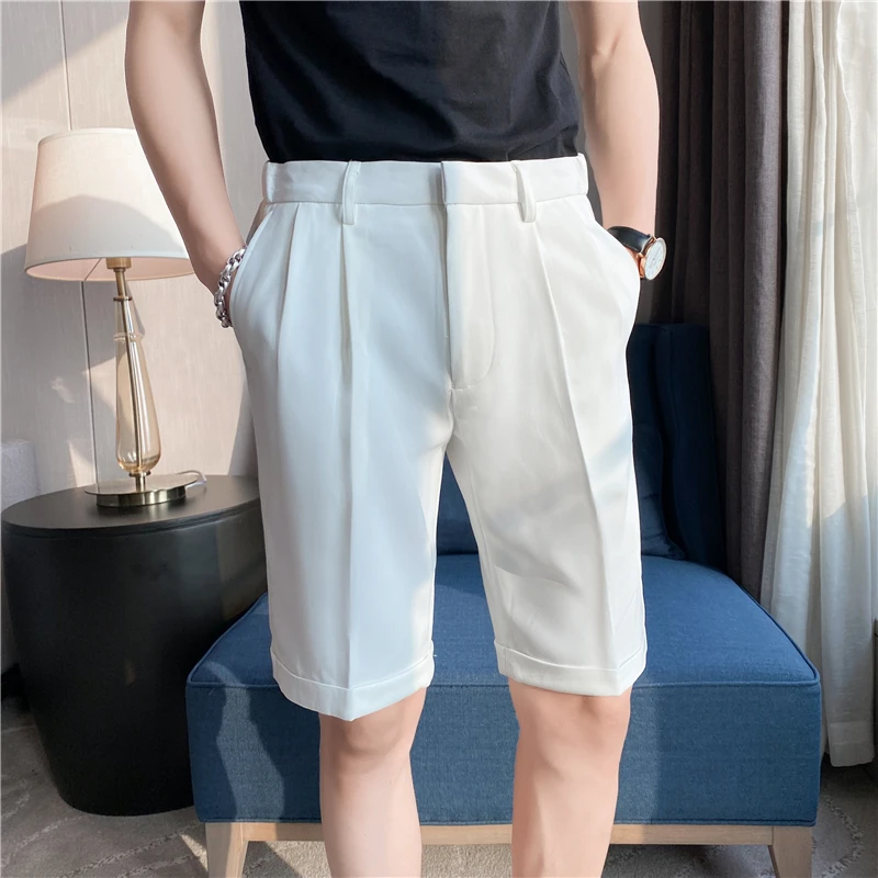 2023 Korean Style Summer Suit Shorts Men Clothing Straight Business Formal Wear Slim Fit Casual Short Homme Knee Length Quality