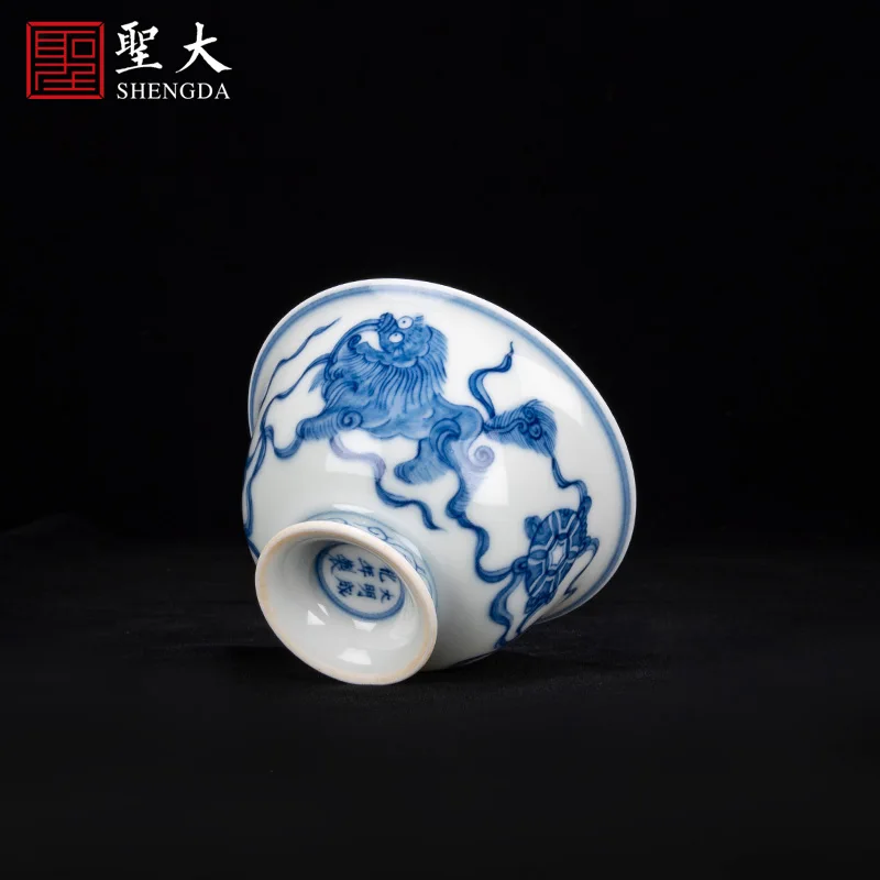 |Shengda ceramic imitation blue and white lion Hydrangea Master Cup Jingdezhen pure hand-painted high-grade tea cup