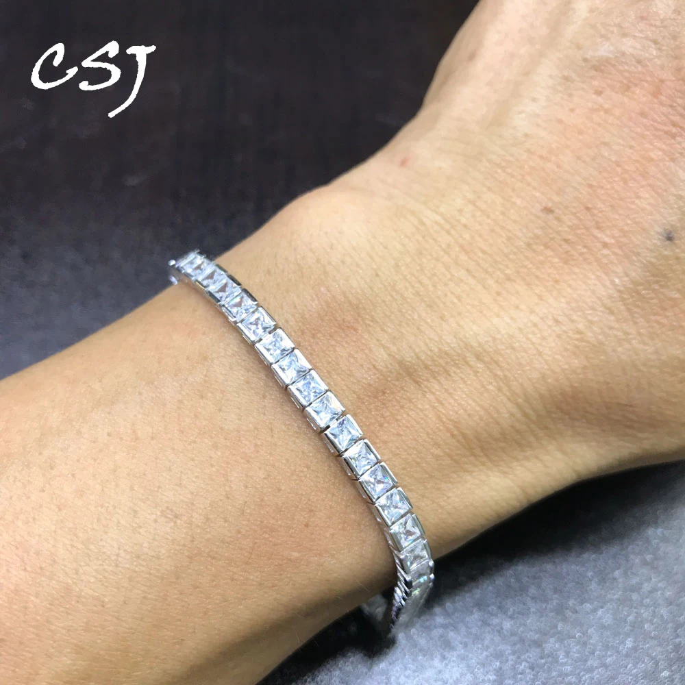 CSJ 1.75-3mm Tennis Bracelet 925 Sterling Silver Full High Carbon Diamond Sparking Jewelry Square Zircon for Women Party Gift