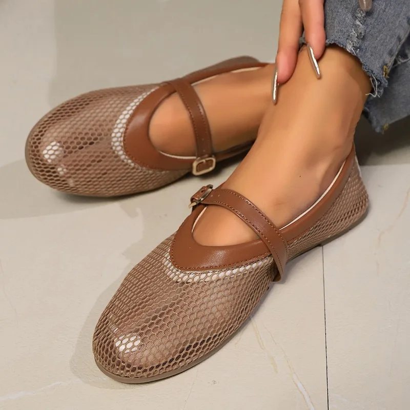 Casual Breathable Mesh Slip-On Women's Sandals Summer Hot Sale Of The Season Flat Bottom Buckle Design Comfortable Rubber Sol... - Image 3