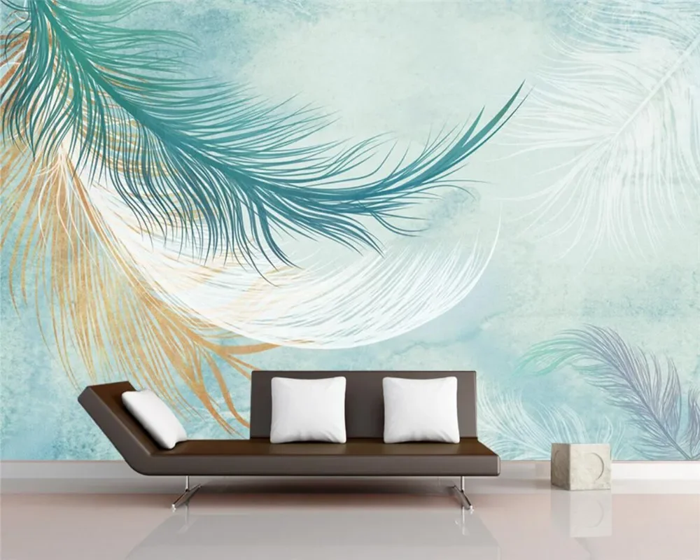 Custom European wallpaper watercolor small fresh feather bedroom living room background wall painting decoration 3d wallpaper