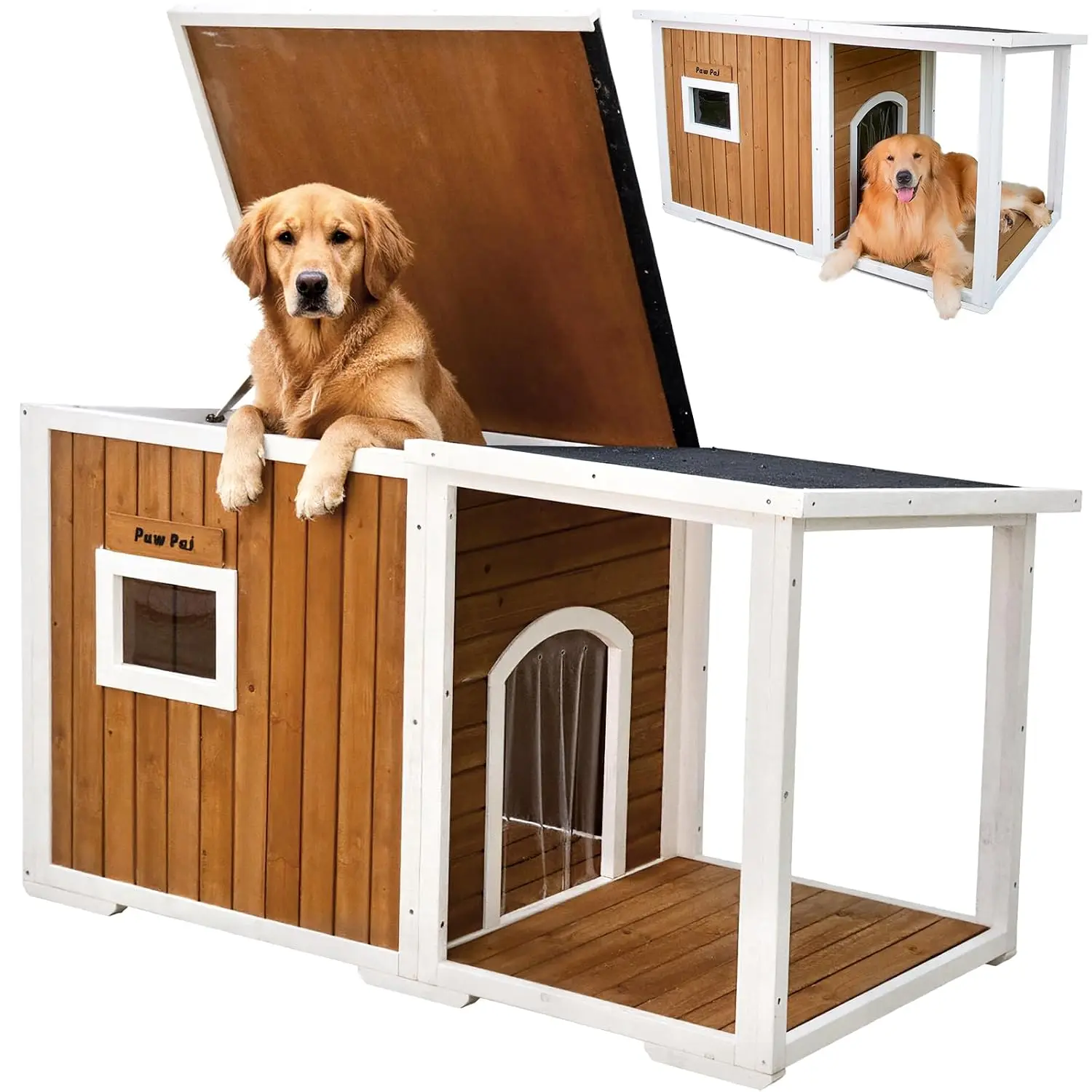 Large Breed Wooden Dog House Outdoor Insulated Weatherproof Elevated Floor Openable Roof 59