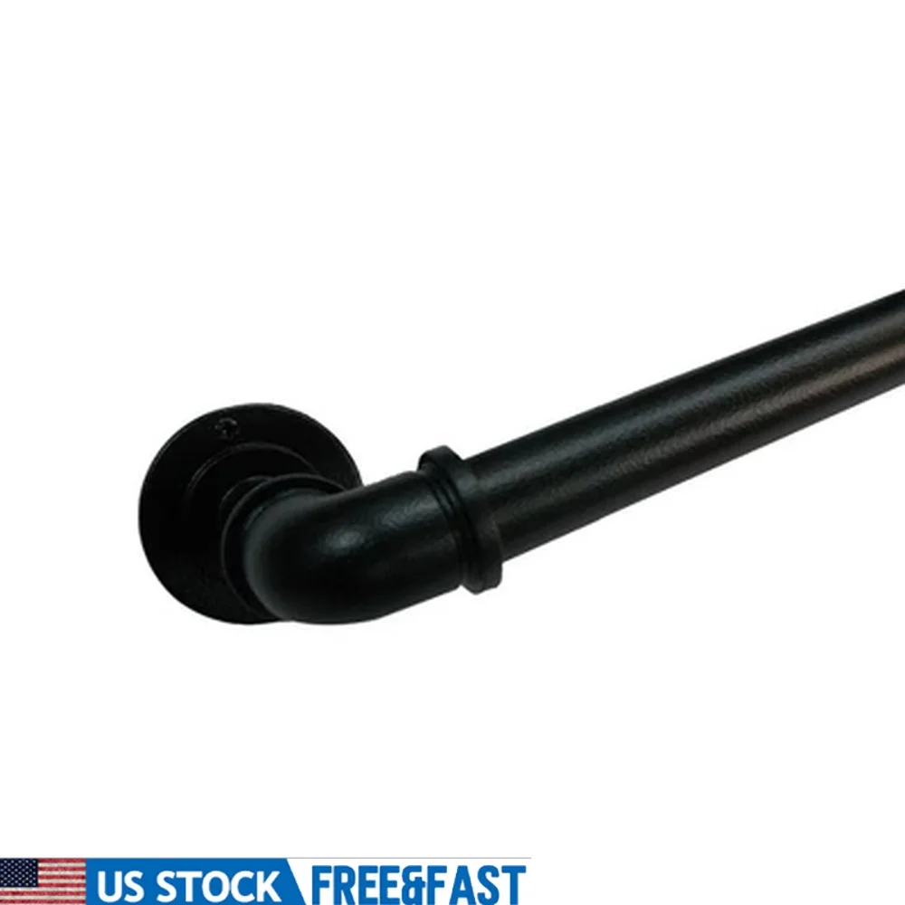 

Adjustable French Pipe Curtain Rod 36-66 Inches Matte Black Includes Finials Brackets Durable Metal Easy Assembly