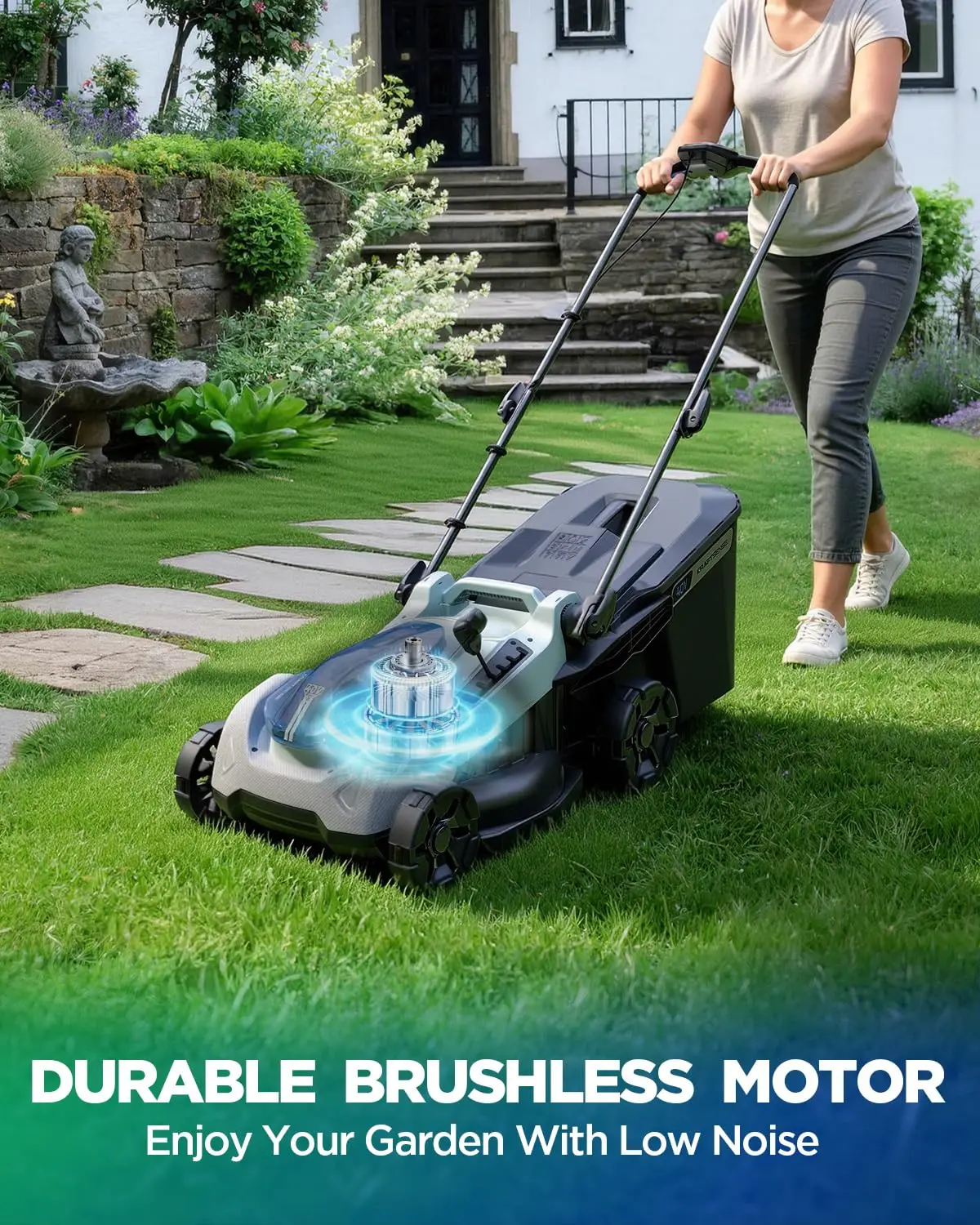 18-Inch Electric Lawn Mower, 40V Brushless Cordless Push Mower with 4.0Ah Battery & Charger, 2-in-1 Mulching/Bagging