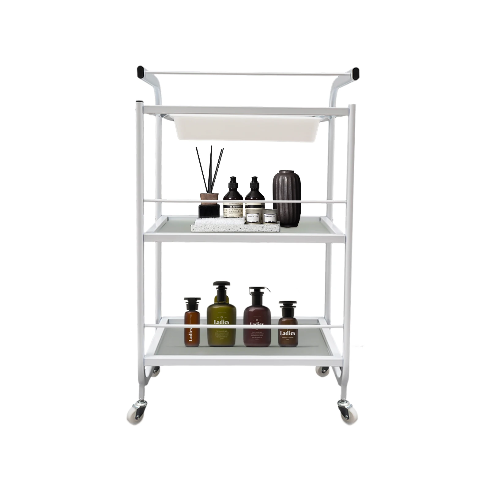 

NEWEST Meal Frame Rolling Trolley Cart w/3-Tiers and 1 Drawer for Storage - Shelf (White) Classic Design for Spar, Nail Salon