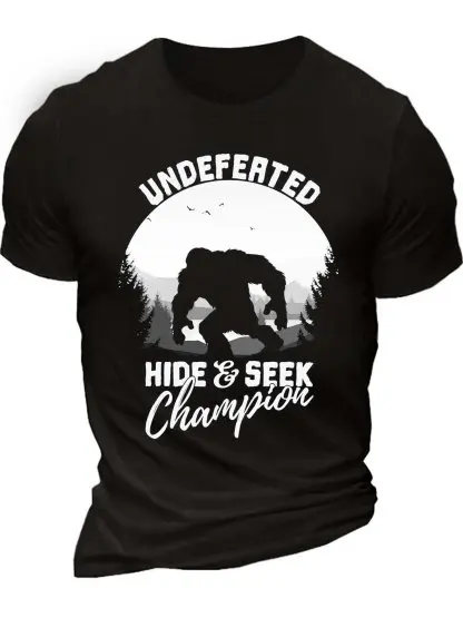 Men’s Undefeated Hide & Seek Champio Casual Cotton Crew Neck Text Letters T-Shirt