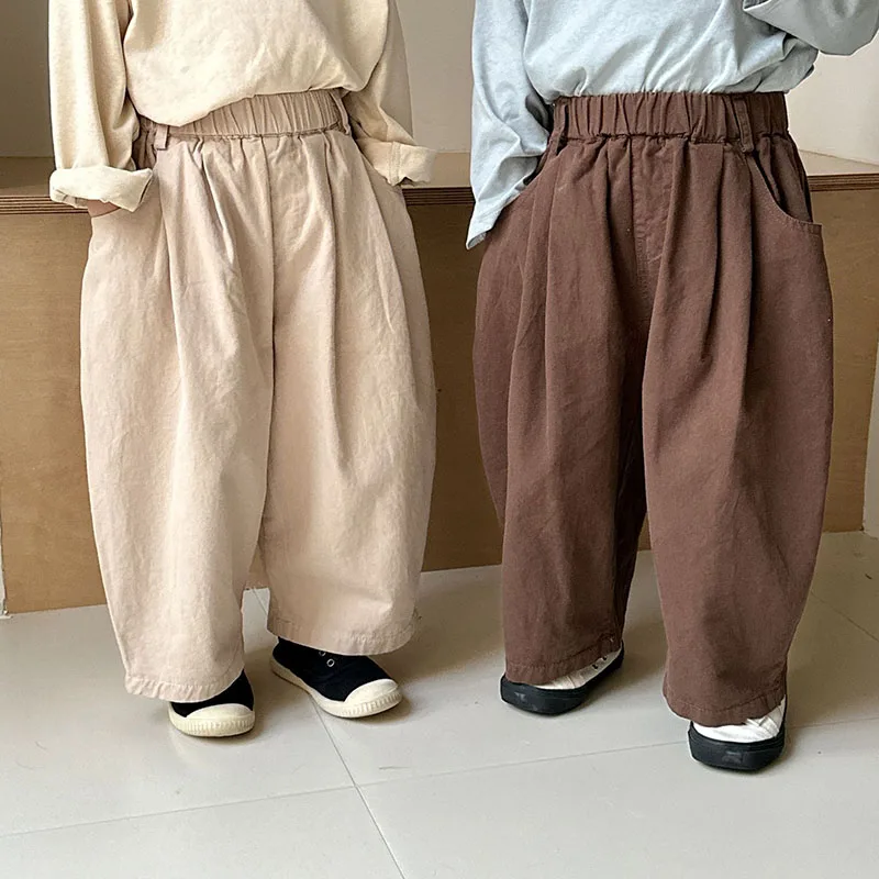 

2025 Spring Baby Children's Casual Pants 1-8Years Old Girls Solid Color Wide Leg Pants Boys Loose Trousers Kid's Straight Pants
