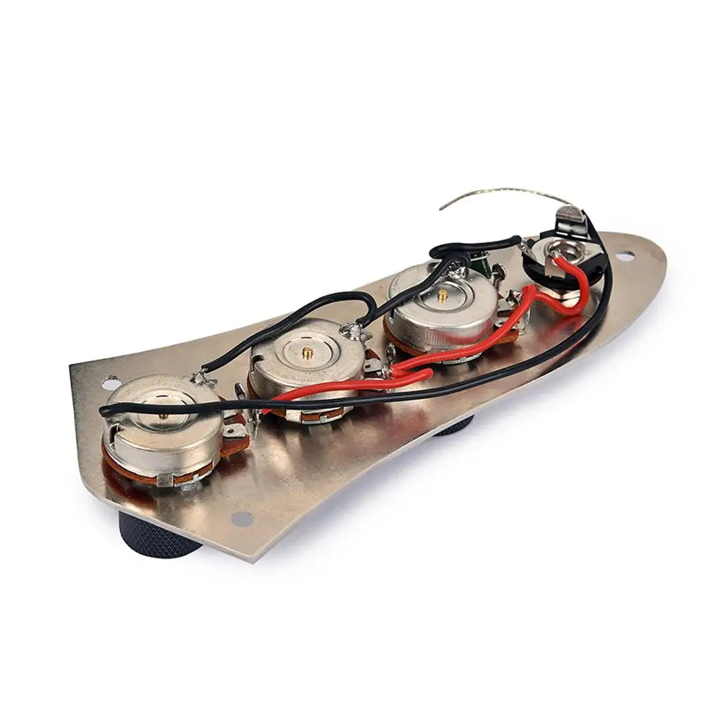 Replacement Jazz Bass Control Plate Alloy Carved Panel with Wired Harness Volume Tone Knobs for JB Style Guitars