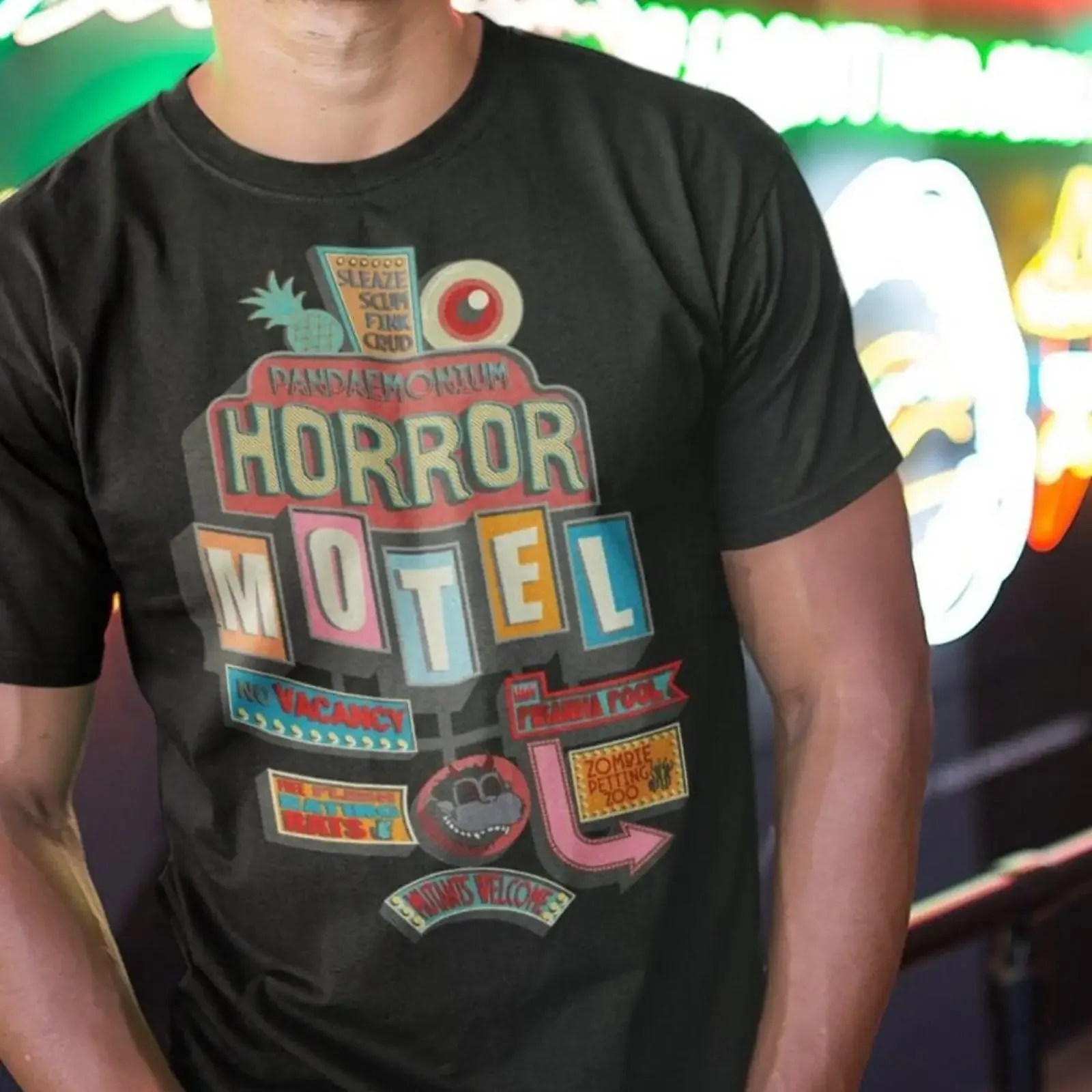 Pandaemonium Horror Motel T Shirt B Cult Movie vintage Washed Unisex Comfortable Soft Stretched Slightly Breathable
