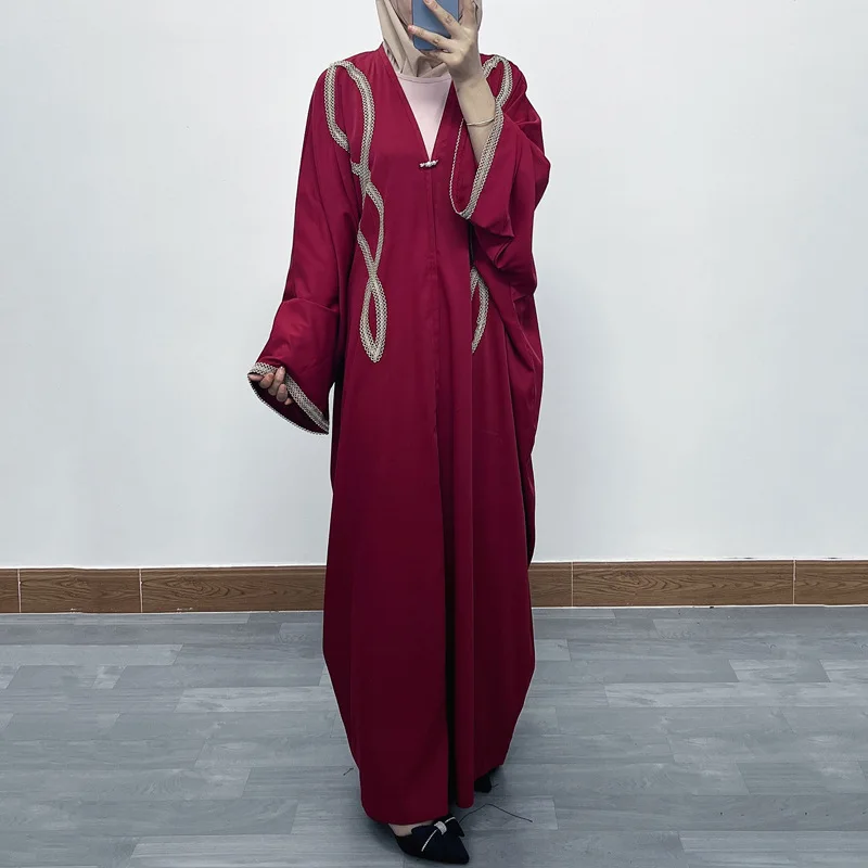 

Fashion Embroidered Elegant Dubai Women Abaya Dress Long Sleeve Loose Open Front Robe Middle East Style