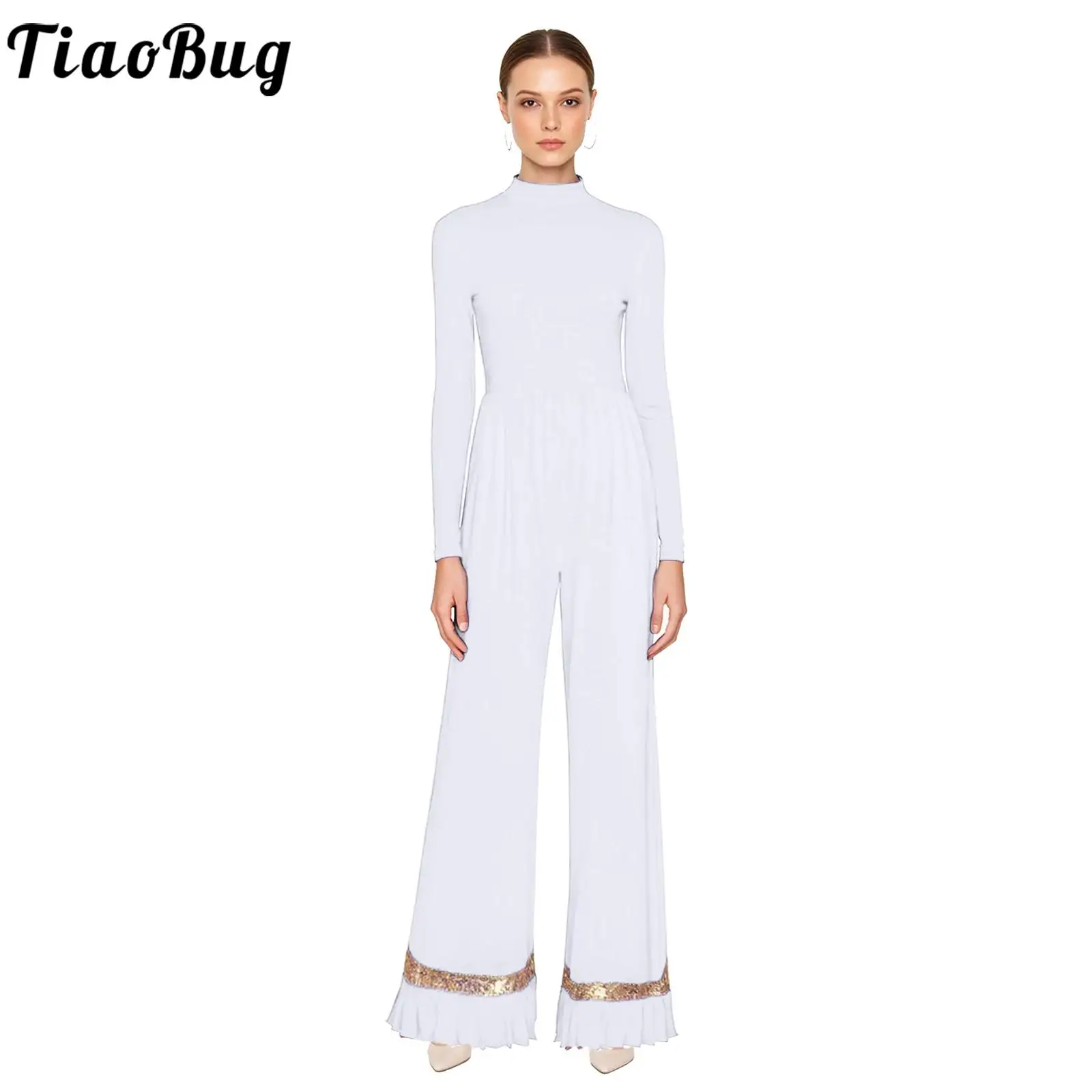 

Liturgical Praise Worship Dance Costume for Womens Full Length Jumpsuit Wide Legs Pants Rompers Church Stage Lyrical Dancewear