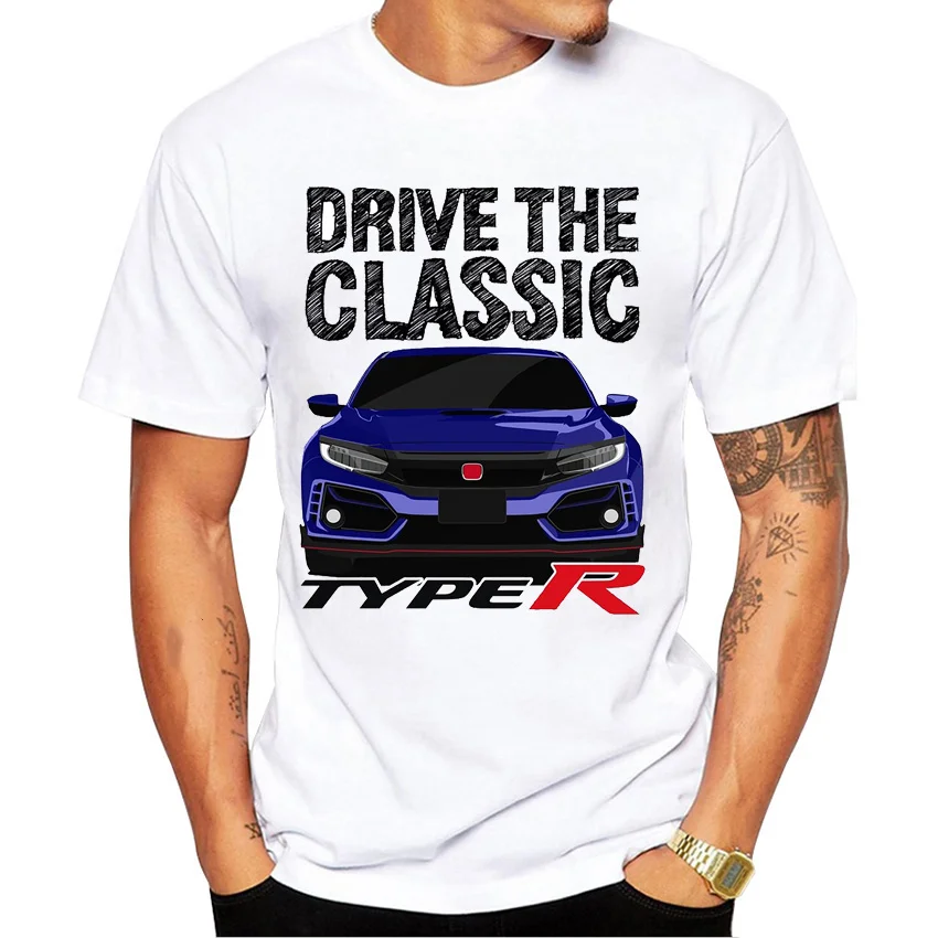 Classic Civic Type R Tshirt New Summer Men Short Sleeve Jdm Legends Printing T-shirt Hip Hop Boy Casual Tops Sport Car White T