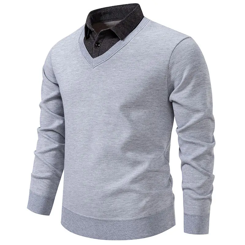 

Осень-зима, мужской модный теплый вязаный свитер с воротником irt, искусственный пуловер из двух предметов, базовый слой, одежда, легкий уход