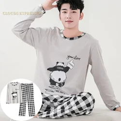 Pyjama en coton à carreaux pour hommes, ensembles de pyjama de dessin animé, vêtements de nuit décontractés, sommeil et salon, grande taille, 4XL, automne et hiver