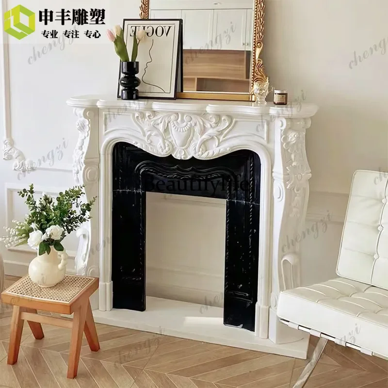 02A Marble fireplace French fireplace living room decoration natural marble stone carving fireplace customization
