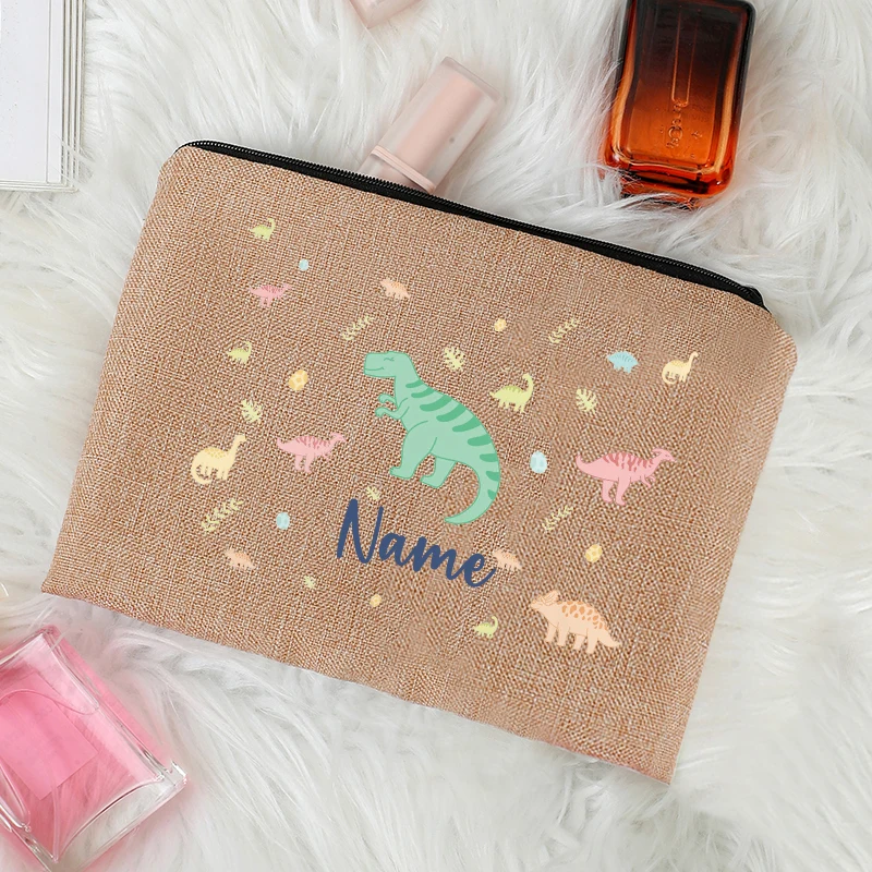 Customizable with Name Pastel Dinosaur Vintage Circus Sea Animal Patterns Makeup Bag Travel Pouch for Boy Childrens Friends Gift