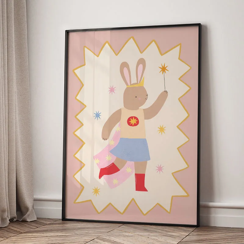 Divertidos dibujos animados, arte de pared para habitación infantil, pintura en lienzo, oso, conejo, zorro, carteles e impresiones, imágenes para decoración de habitación de bebés y niños