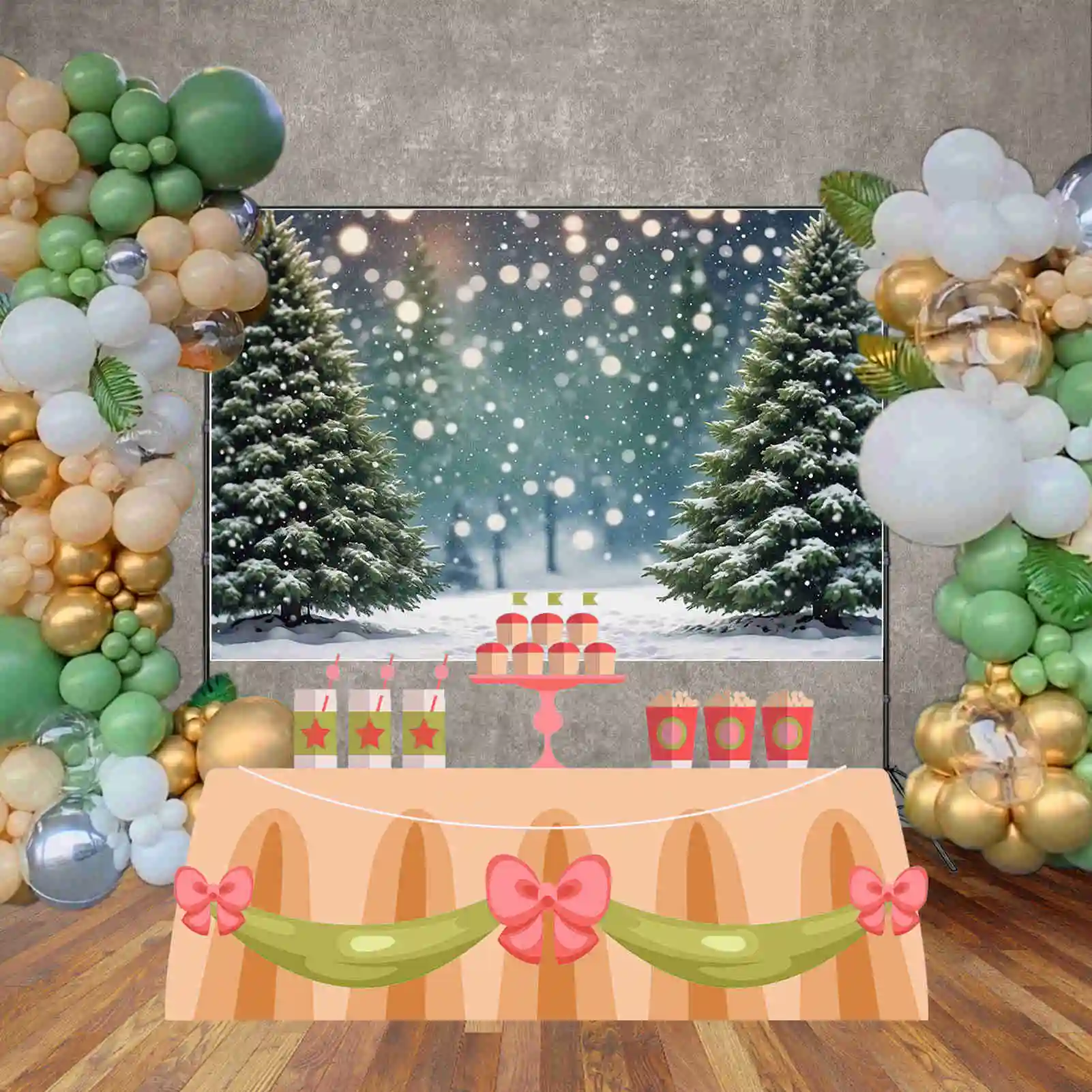 MOON.QG 2024 Christmas Pine Tree Backdrops Snow Winter Bokeh Children Outdoor Background Custom Party Decor Photography Supplies