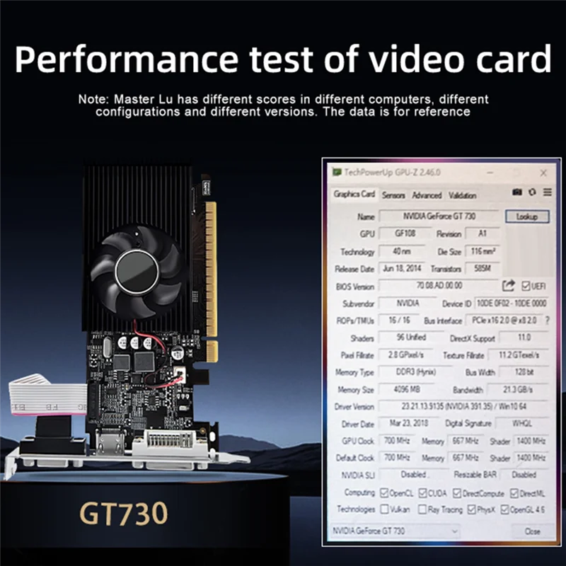 A42Z-GT730 4G DDR3 128 Bit Graphics Card 700MHZ 40Nm PCIE 2.0 16X VGA+DVI+ -Compatible Video Card Replacement