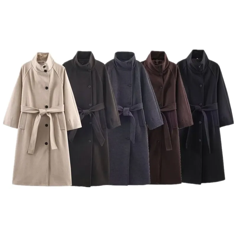 Новое зимнее женское универсальное пальто с мягким воротником-стойкой и поясом, европейское длинное све, молодежное, обычное, тонкое