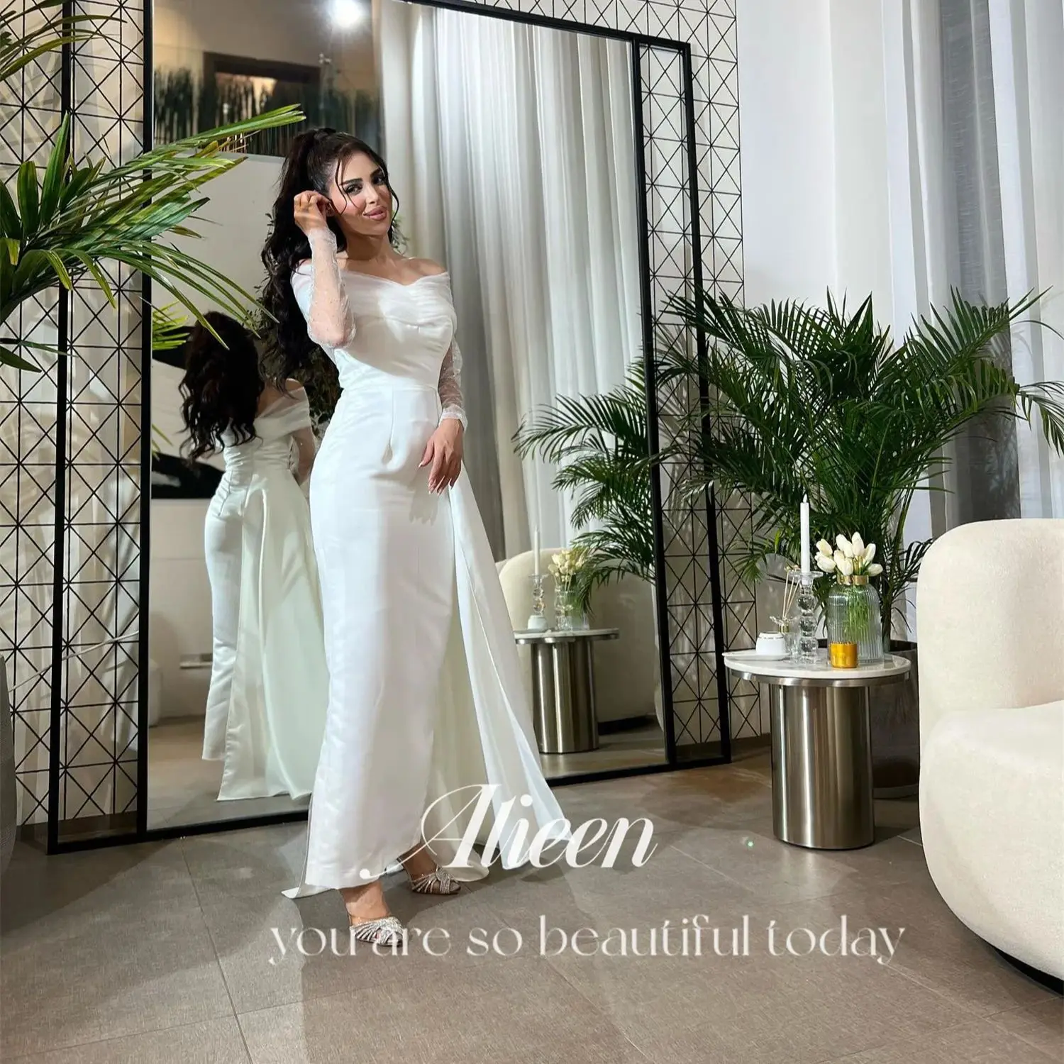 

Aileen White Party Dress for Wedding Dresses Tailing Evening Dresses Women Elegant Lady Dress Customized Mermaid Robe Soiree