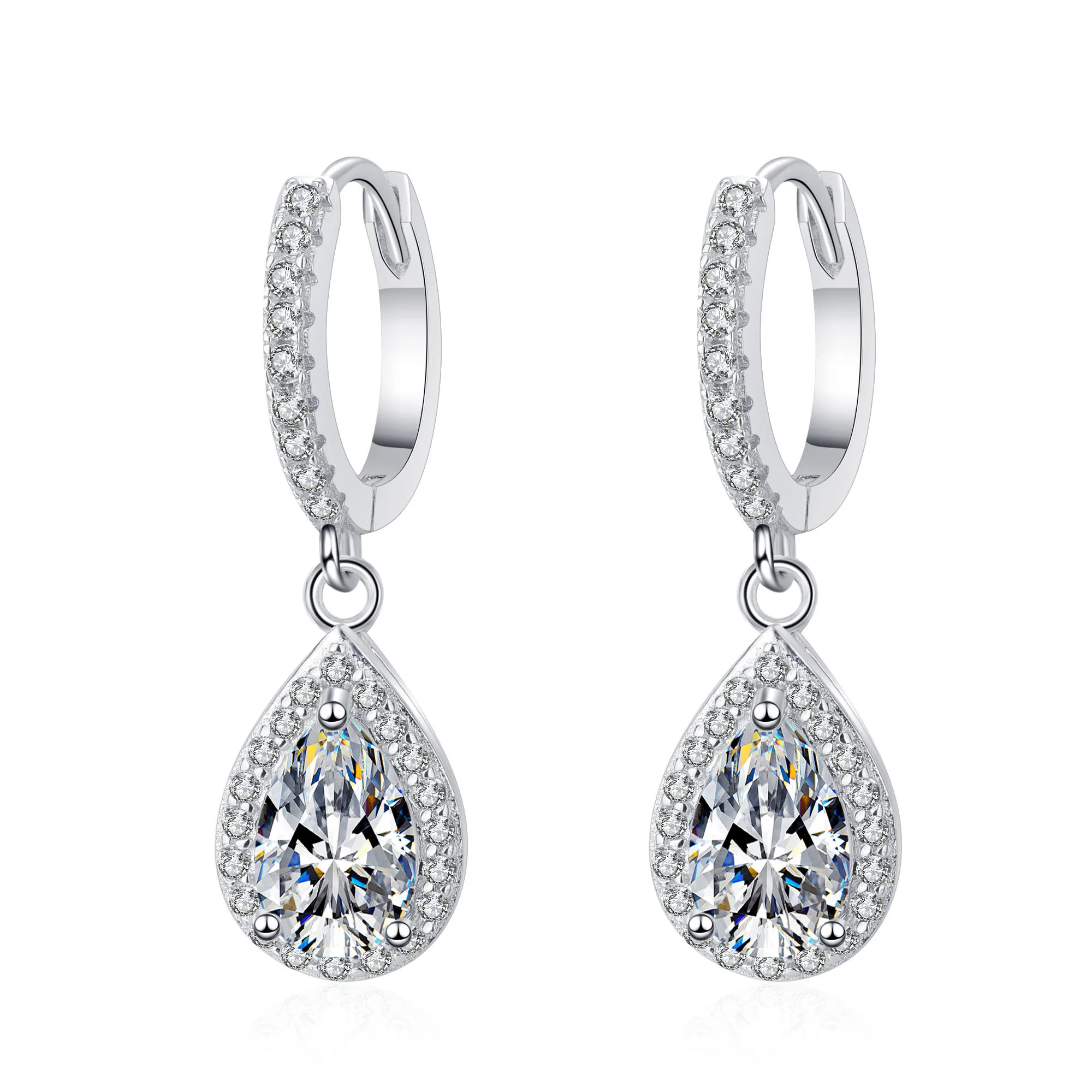 

925 Sterling Silver Women's Earrings Laboratory Cultivated Diamond Pear Shaped Moissanite Pt950 Gold-plated Custom Jewelry