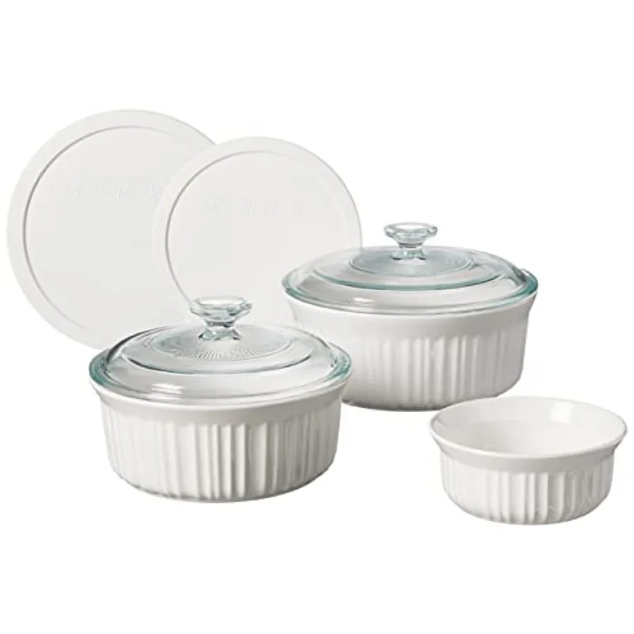 French White 7-Pc Ceramic Bakeware Set with Lids Chip and Crack Resistant Stoneware Baking Dish Microwave Dishwasher Oven Freez