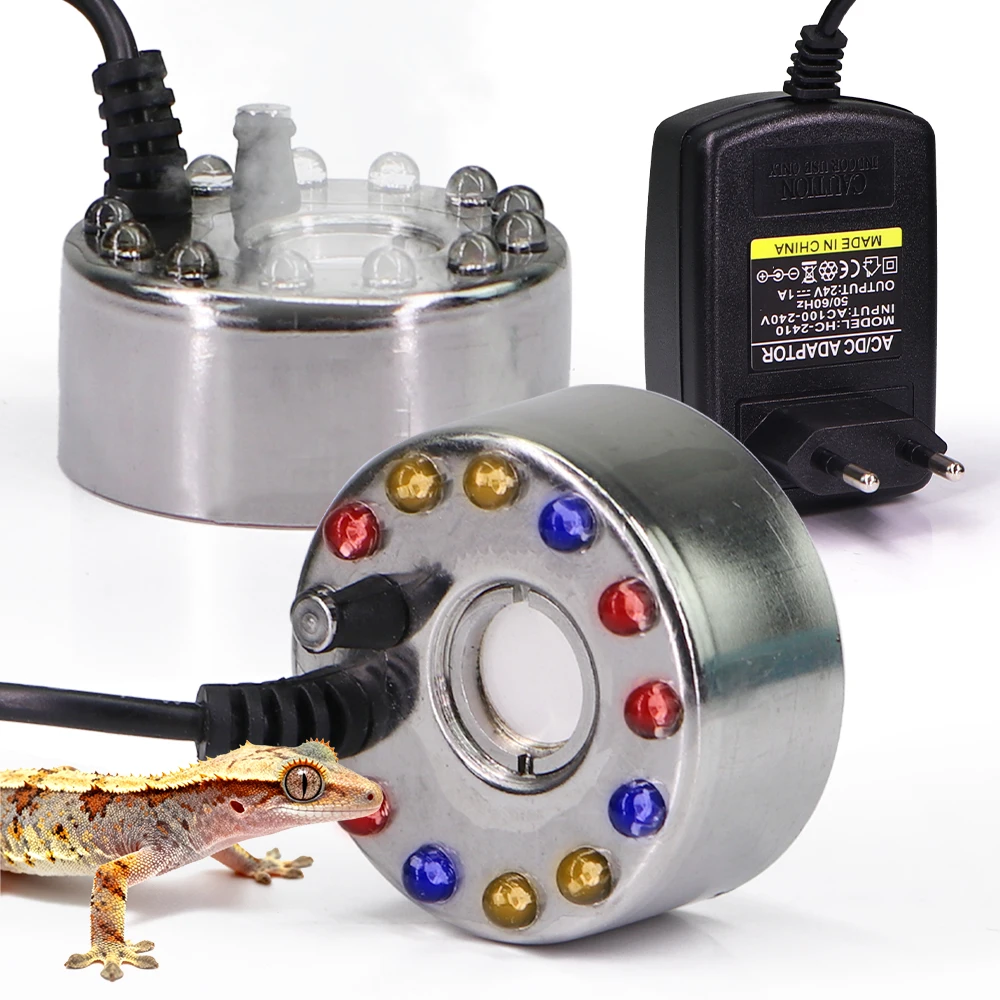 Ultrasonic Mist Maker Fogger w/ Colorful Lights 110-240V Water Atomizer Head Kit for Pond Fountain Fish Tank Aquarium Humidifier