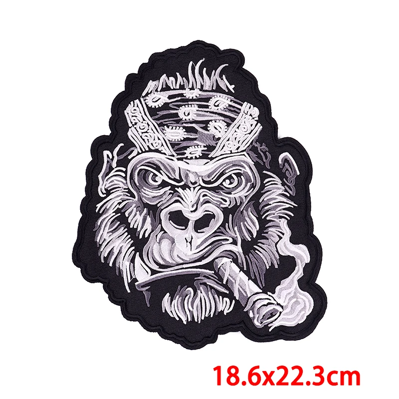 Moto Biker ricamo Patch teschio ferro su toppe per abbigliamento Punk grande animale indietro Patch ricamate sui vestiti fai da te