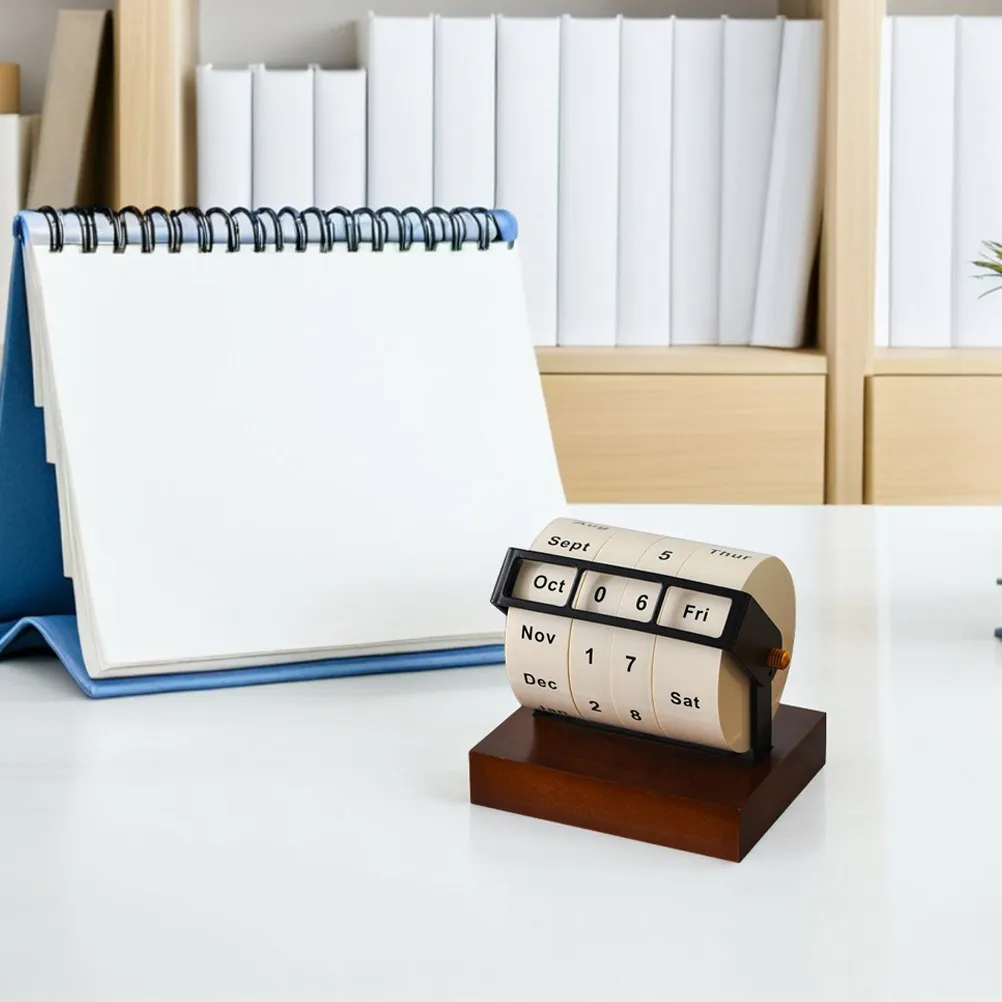 

Rotating Perpetual Calendar Wooden Metal Design Stable Desktop Placement Home Office Decor Wedding Anniversary Daily Desk