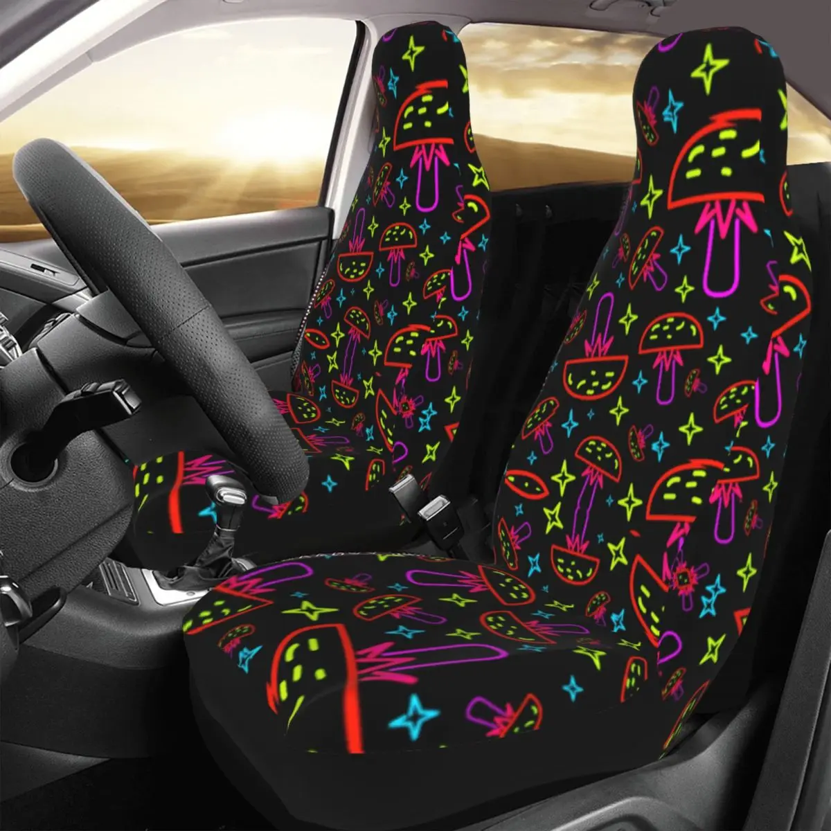 Neon Trippy Mushrooms Car Seat Covers Universal Fit for Any Car Truck Van RV SUV Magic Hippie Bucket Seats Protector Covers