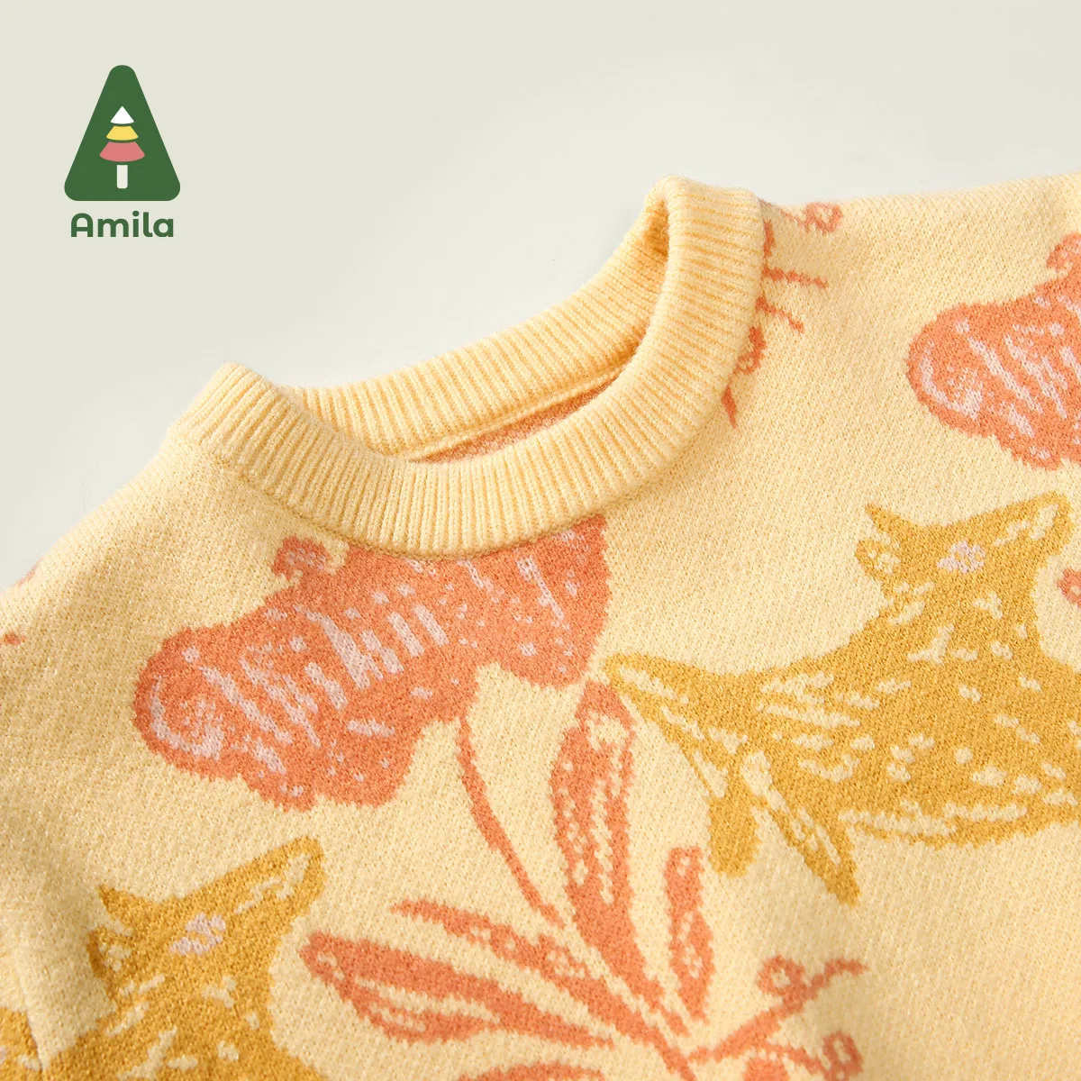 Amila Baby Sweater 2024 Winter New High Quality Girls Flower Pattern Round Neck Warm Soft Loose Comfortable Children’s Tops