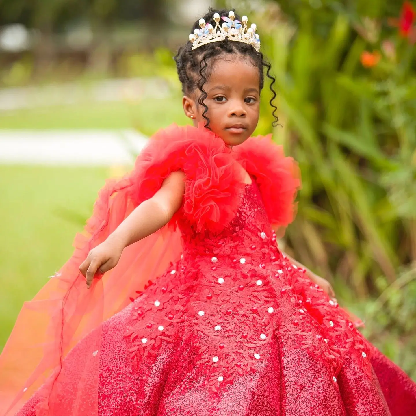 Red Sequined Baby Girls Birthday Dresses Sparkly Beaded Flower Girl Dresses for Wedding Party Baby Girl Prom Gown for Photoshoot