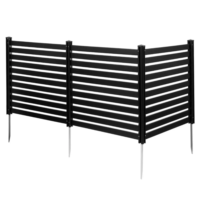 

3 Panels Outdoor Privacy Screen 50x48",Vinyl Fence w/Stakes,for AC,Pool Equipment,Trash Can,Black