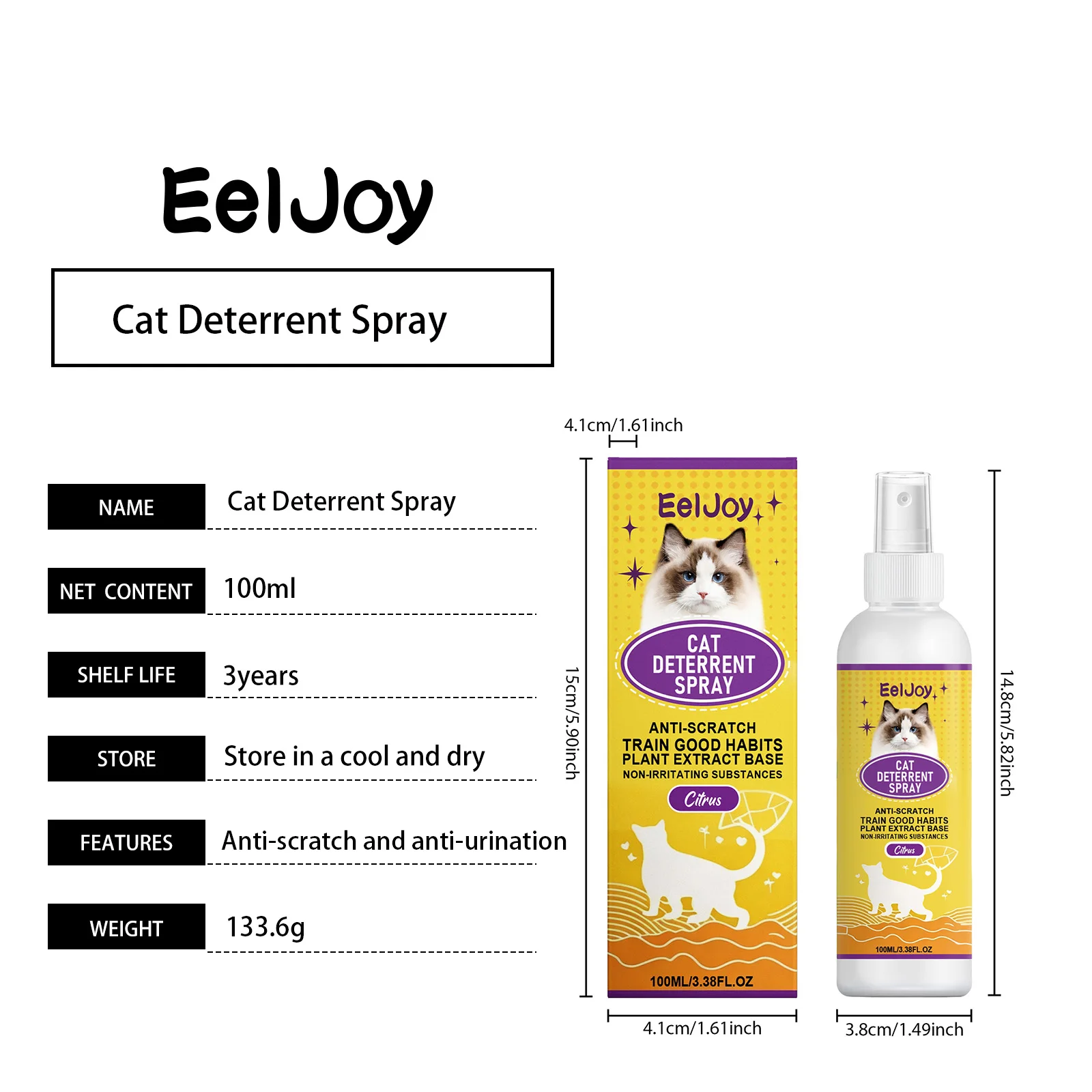 Cat Repellent Spray Indoor Outdoor Stop Sofa Scratching Urine Marking Long Lasting Furniture Protector Pet Deterrent Spray 100ml