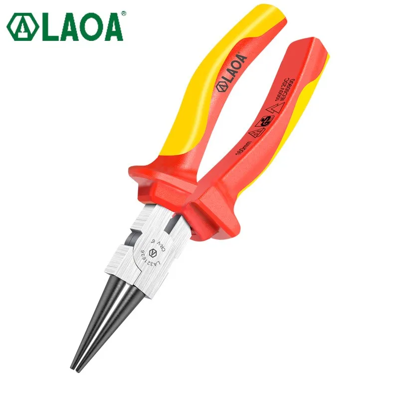 LAOA VDE Round Nozzle Pliers 6 Inch 1000V Insulation Needle Nose Pliers With Anti-slide Handle