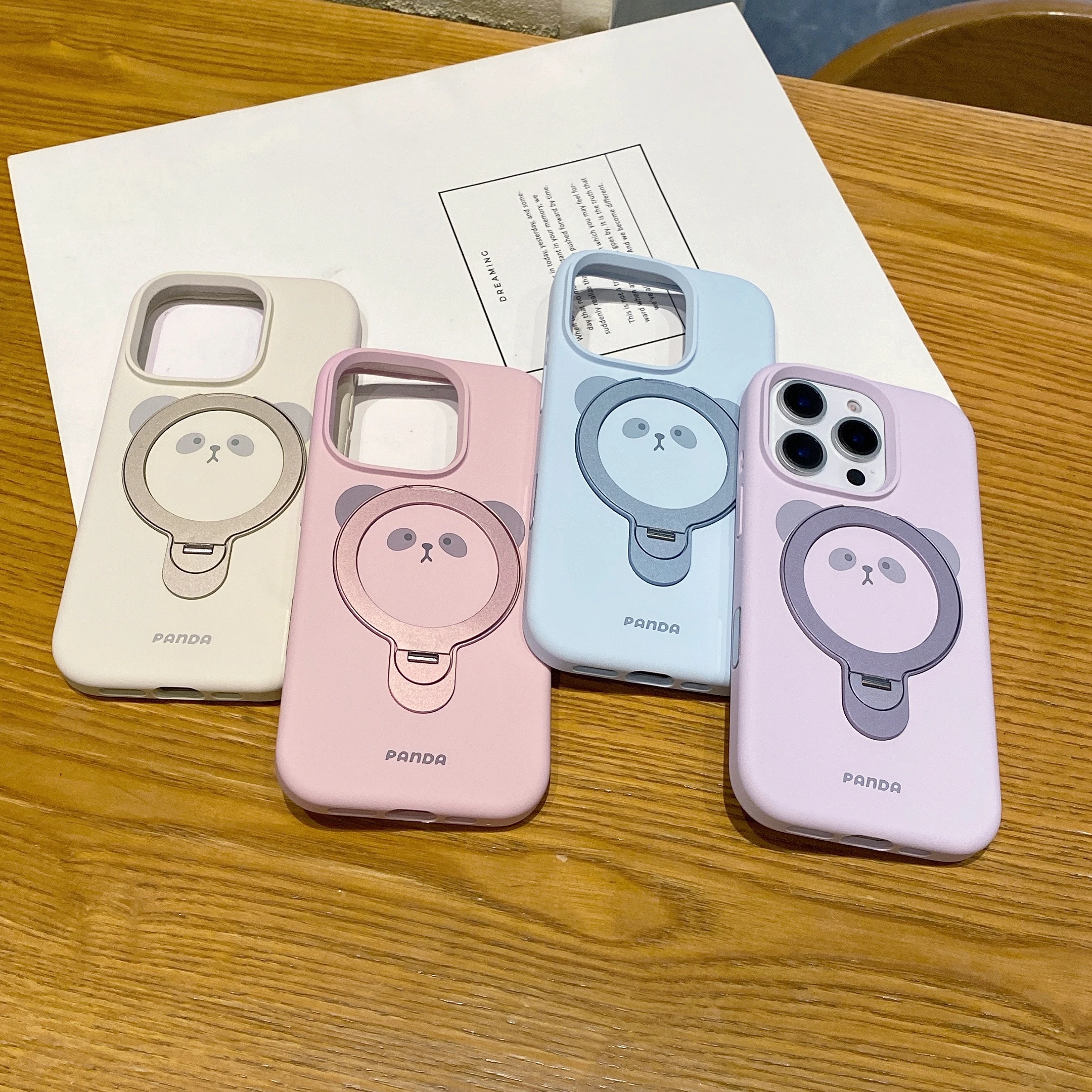 

Для iPhone 16, вращающийся на 360 градусов кронштейн, жидкий силиконовый чехол для телефона с пандой, Apple 15, все включено 14, нескользящий чехол с защитой от падения