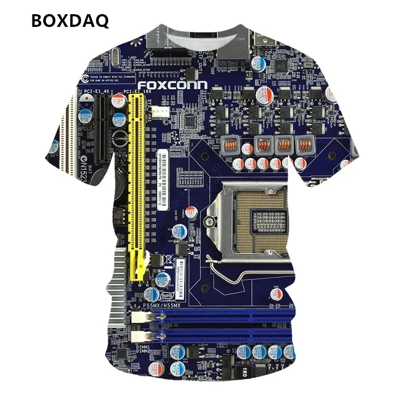 Electronic Technology 3D Circuit Board Graphic Fashion Men's T-Shirts Short Sleeve 3D Print Street Tees 6XL Big Size Casual Tops