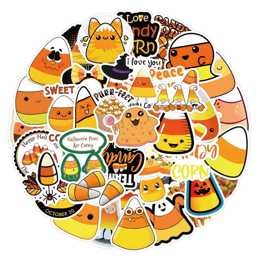 10/30/60pcs Cute Candy Corn Cartoon Stickers Funny Halloween Graffiti Sticker Waterproof DIY Laptop Luggage Fridge Decals Toys